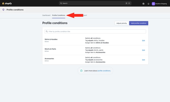 ASP - Menu Profile Conditions with List