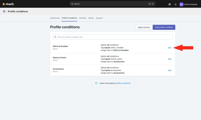 ASP - Profile Conditions - Edit Shirts and Hoodies Profile