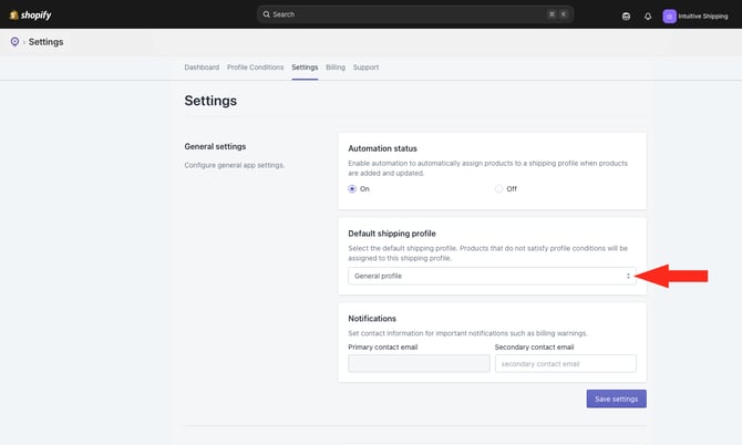 ASP - Settings - Default Shipping Profile