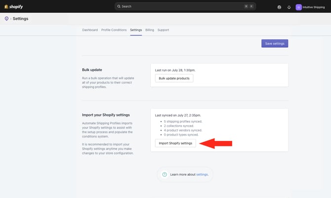 ASP - Settings - Import Shopify Settings