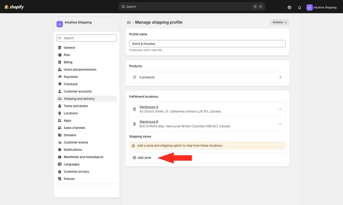 ASP - Shopify - Add Zone to Custom Profile
